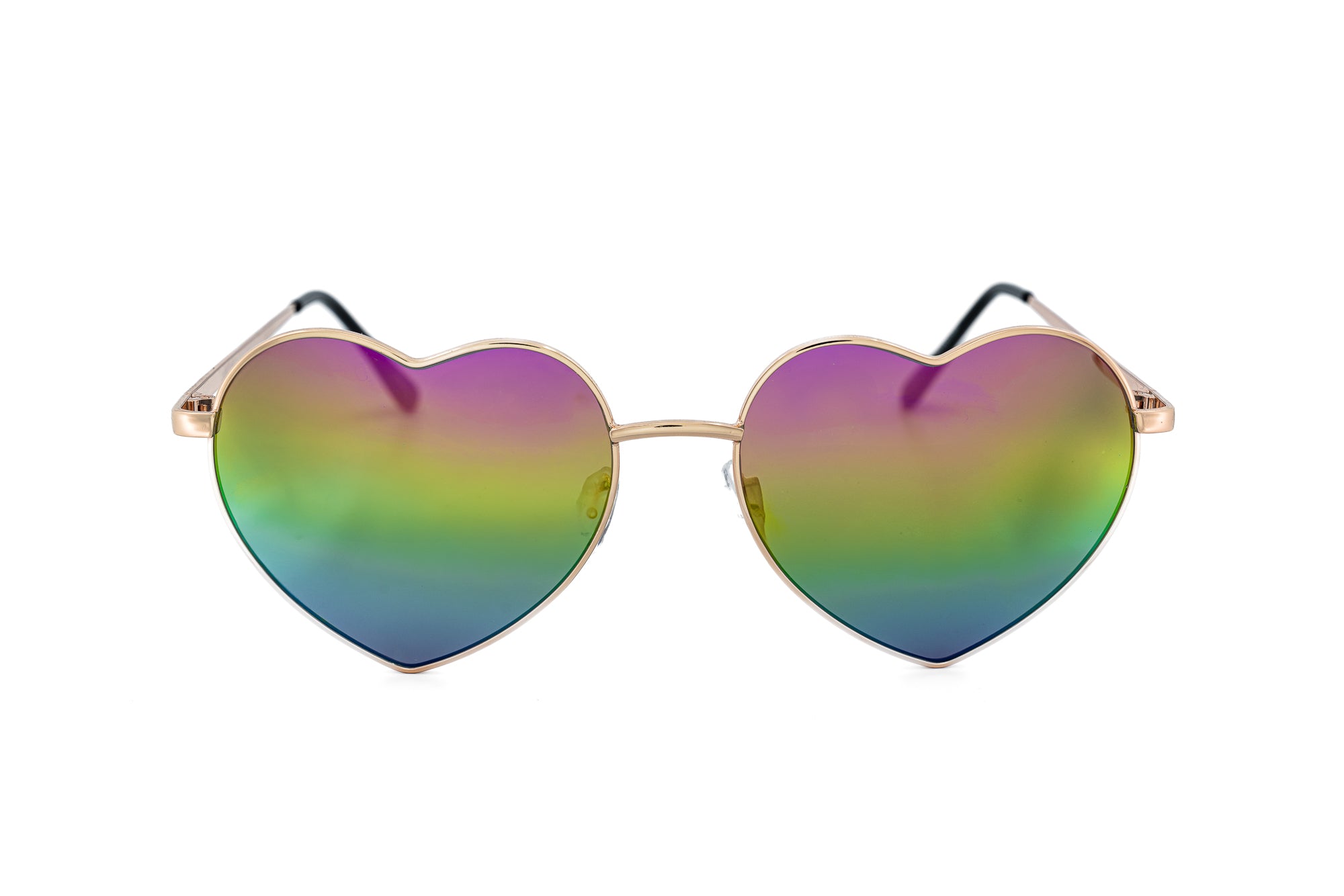 Valentina by Bolero Eyewear sunglasses with heart rainbow mirror lenses and slim gold metal frame