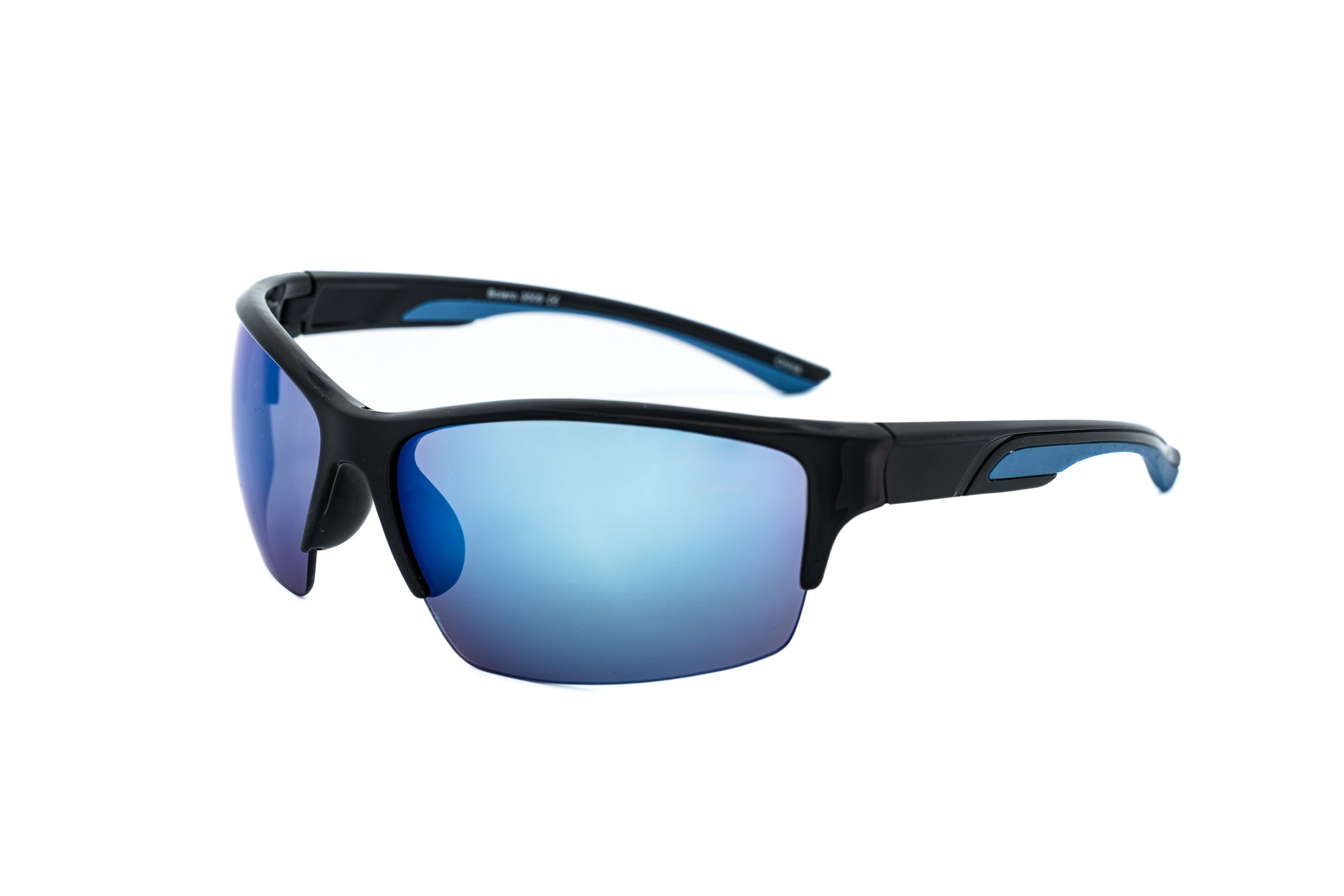 Vantage by Bolero Eyewear black wraparound sport sunglasses with blue tinted lenses
