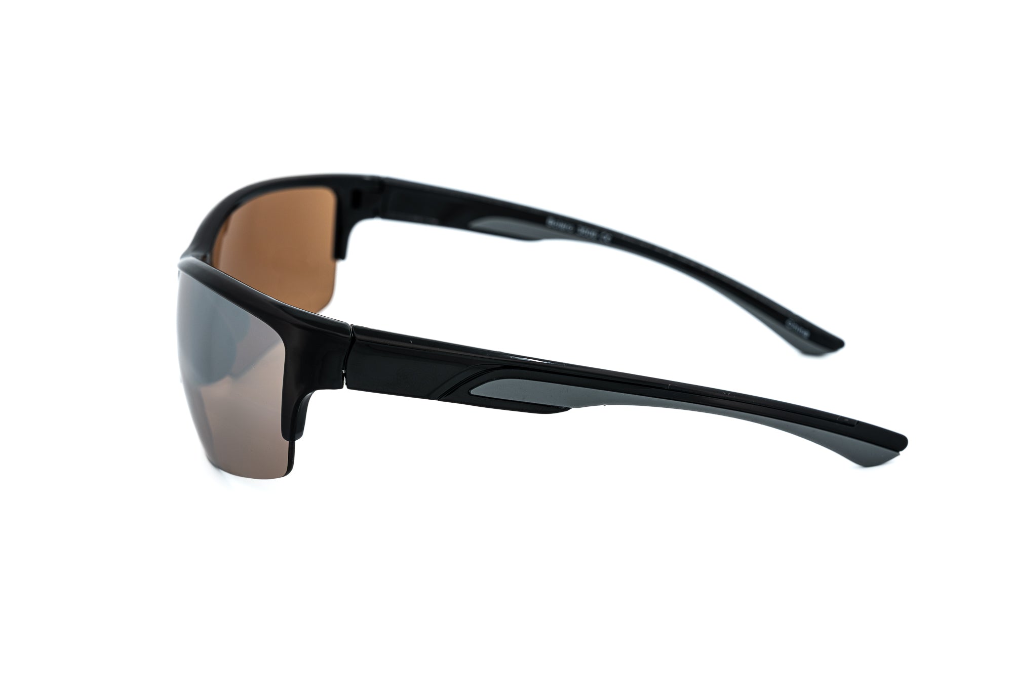 Vantage by Bolero Eyewear sunglasses in black with brown tint sports lenses side angle view