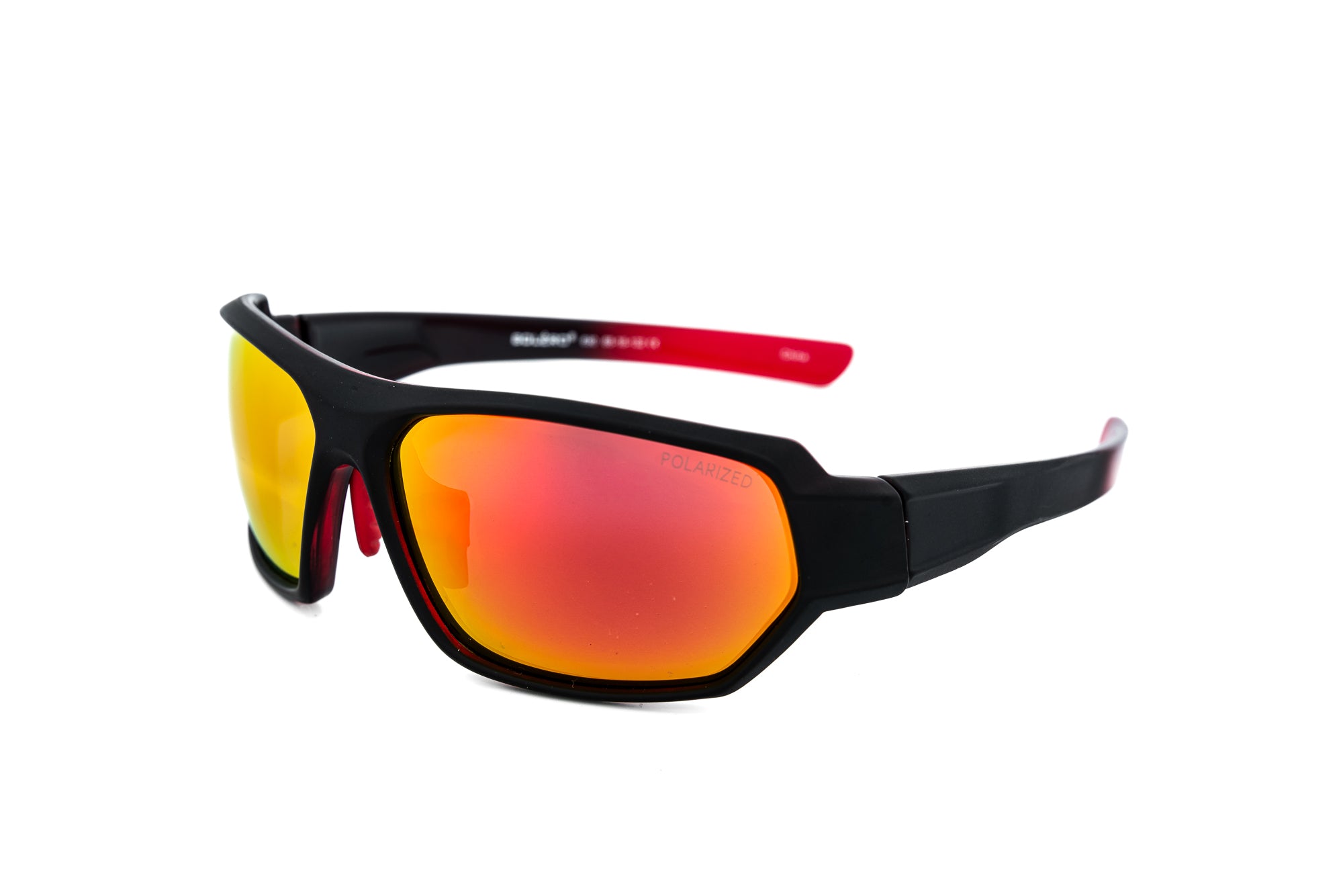 Varnox by Bolero Eyewear black wraparound sports sunglasses with polarized red mirror lenses