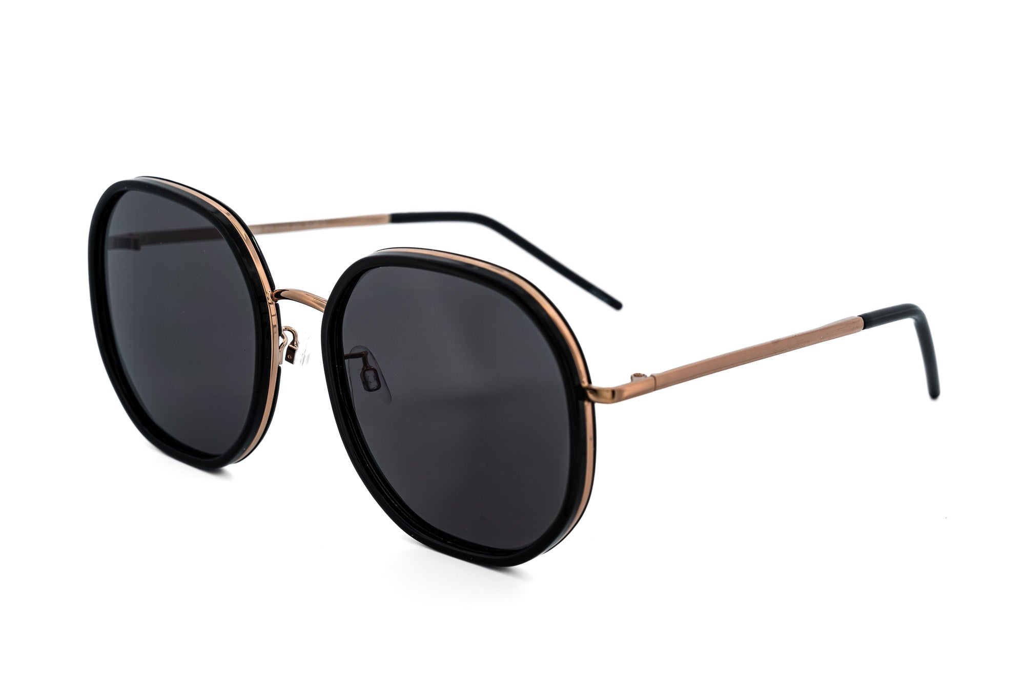 Velluto by Bolero Eyewear oversized round sunglasses with black rims and gold-tone metal frame