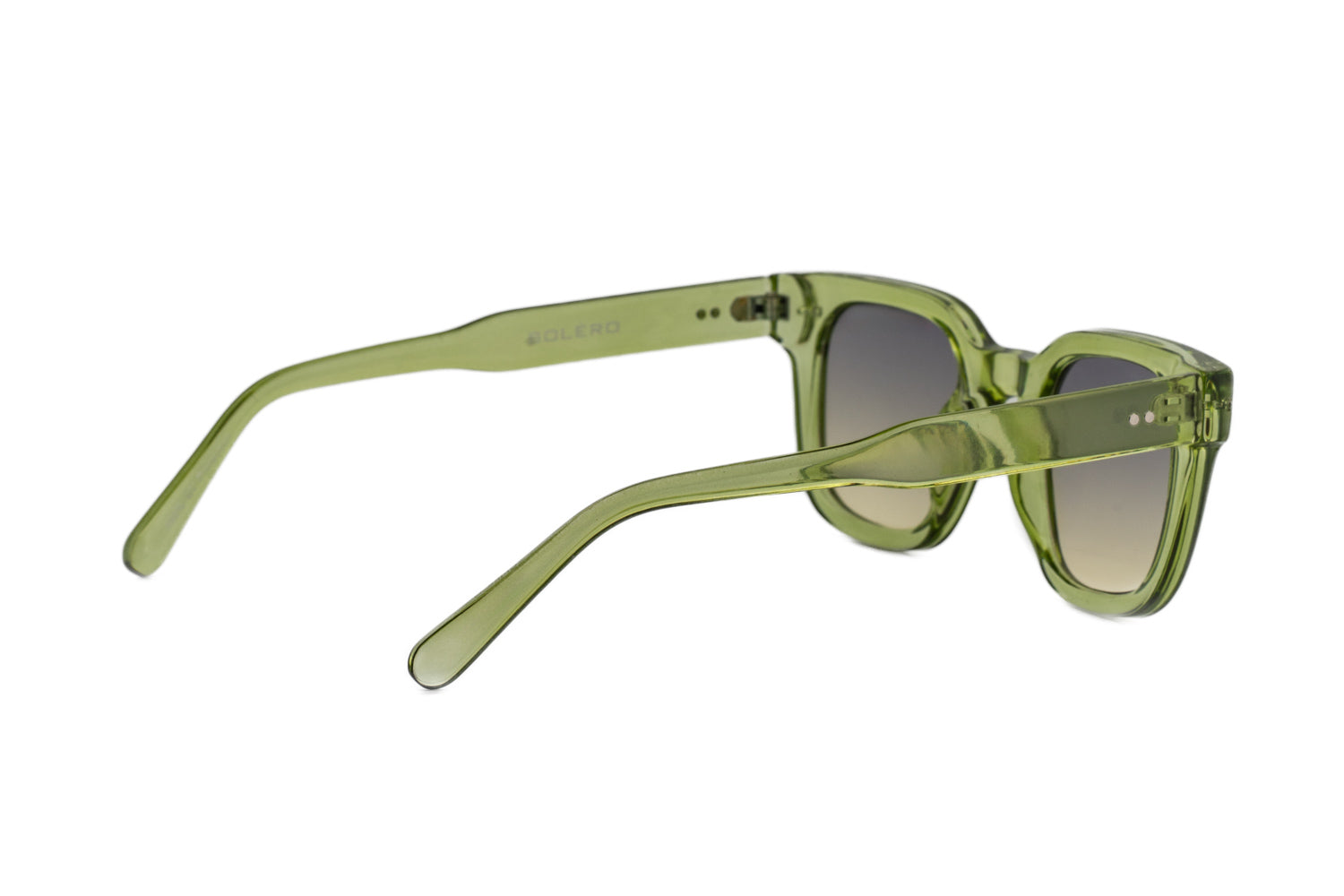 Verdene by Bolero Eyewear tortoise square sunglasses with green smoke UV lenses rear three-quarter angle view