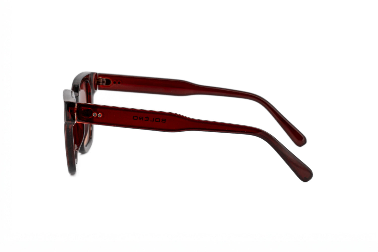 Verdene by Bolero Eyewear square sunglasses in brown translucent frame with brown gradient UV lenses side angle view