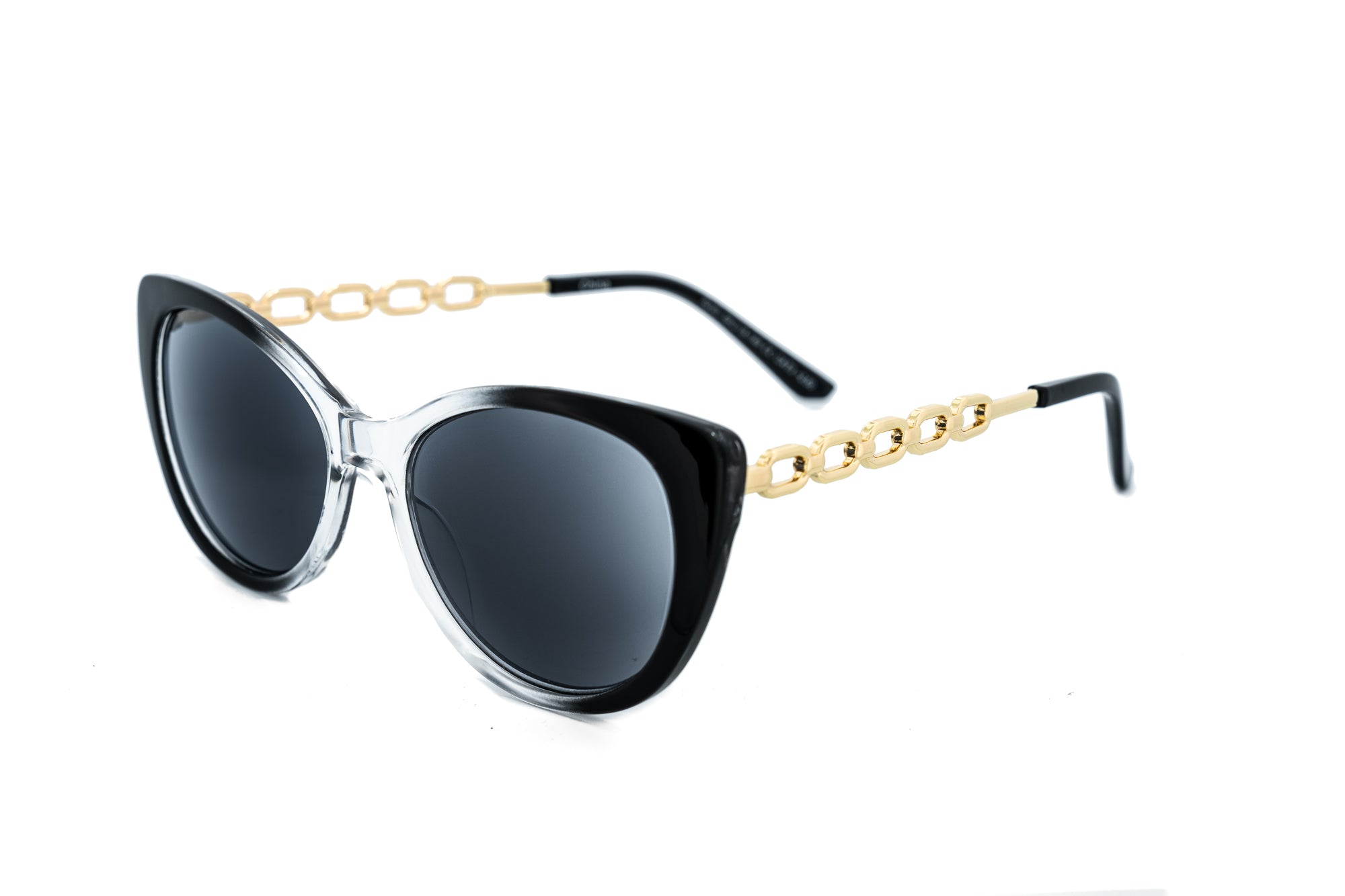 Veyona by Bolero Eyewear black-clear cat-eye sunglasses with gold-link temples
