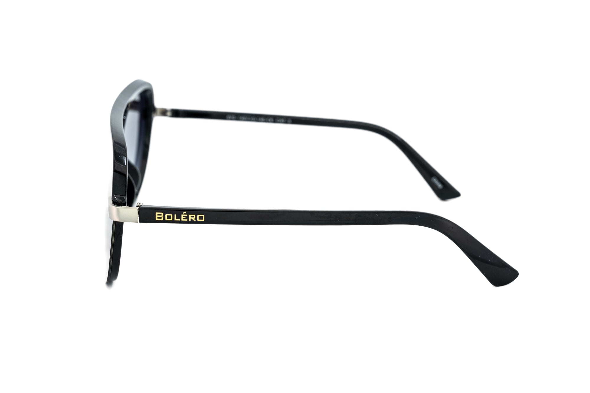 Veyro by Bolero Eyewear black polarized shield sunglasses with oversized smoke lenses side angle view