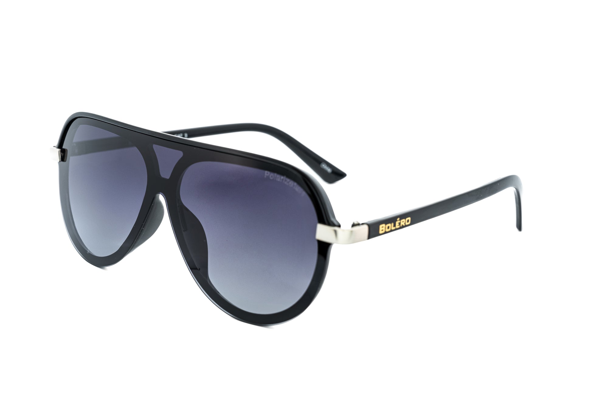 Veyro by Bolero Eyewear black polarized shield sunglasses with oversized smoke lenses