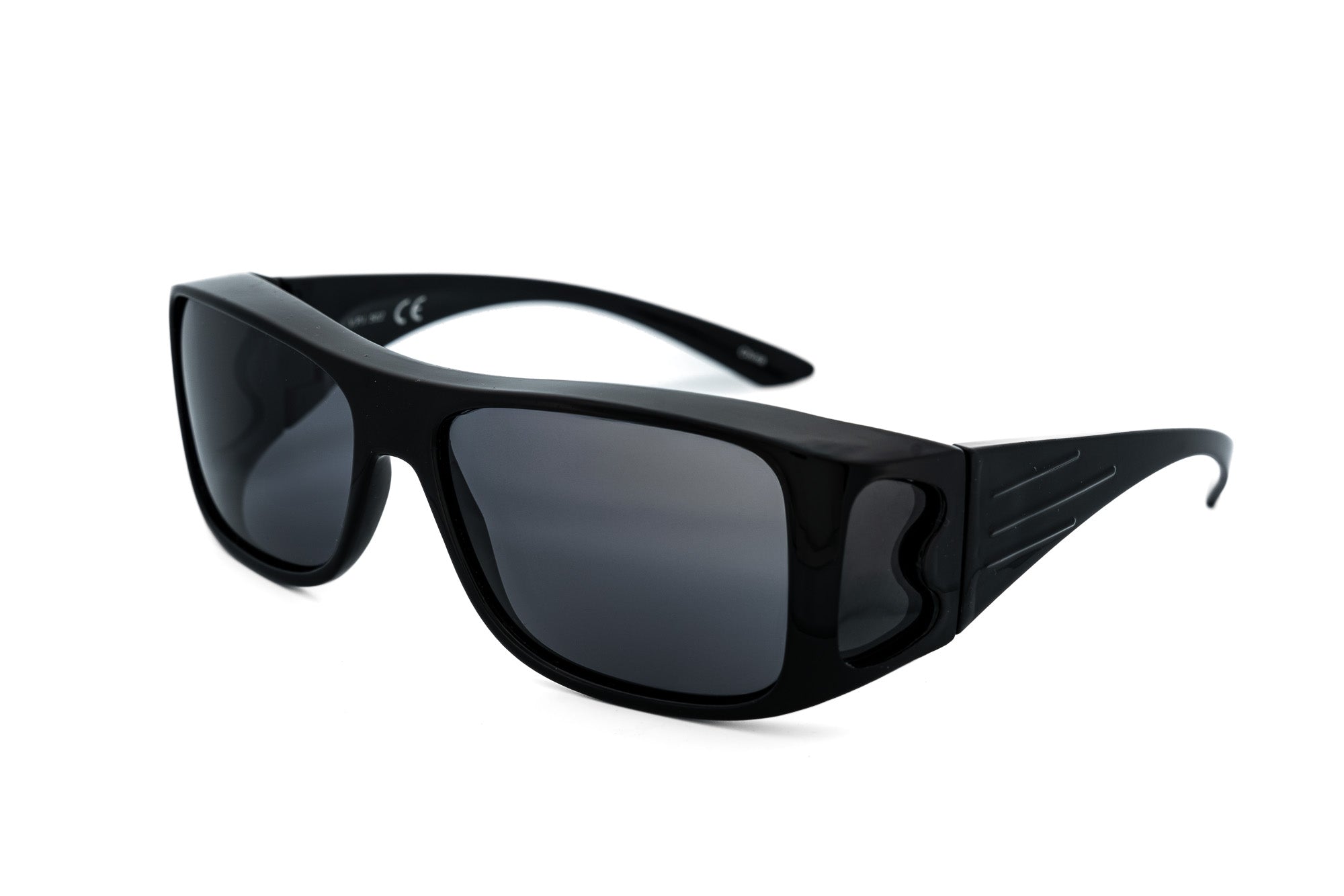 Virelium by Boléro Eyewear black wraparound sunglasses with smoke lenses