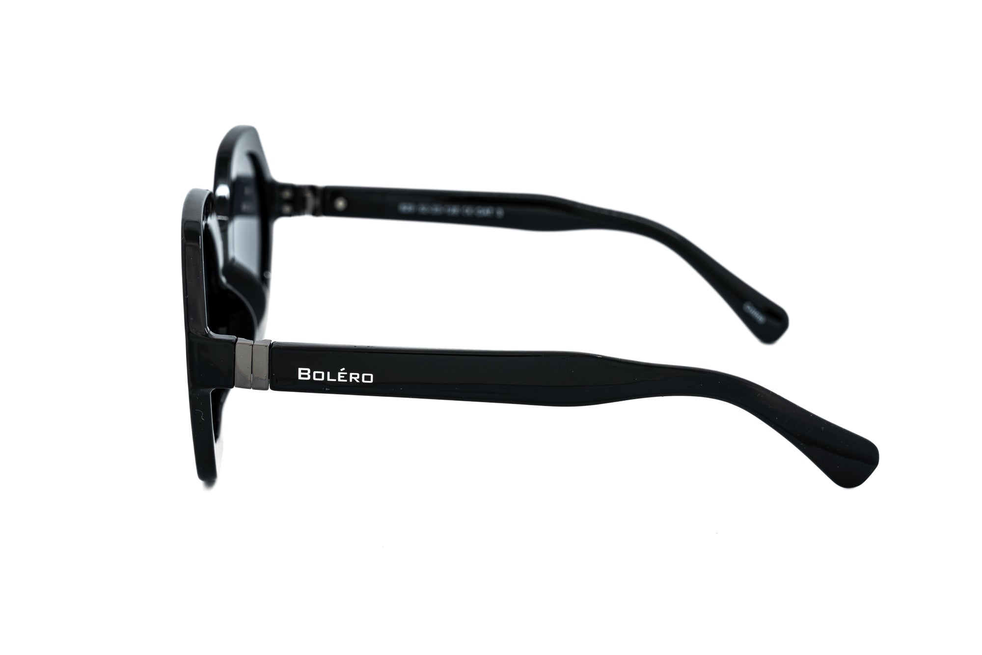 Virelle by Bolero Eyewear geometric black sunglasses with UV-protective lenses and sculpted acetate frame
side angle view