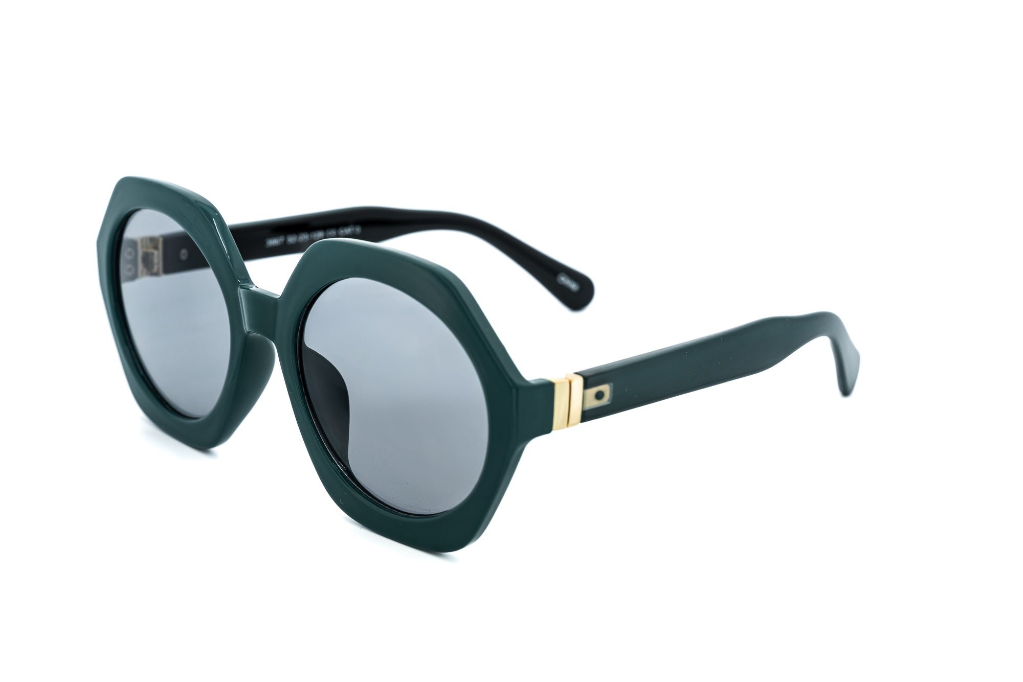Virelle by Bolero Eyewear bold geometric  green sunglasses with tinted lenses