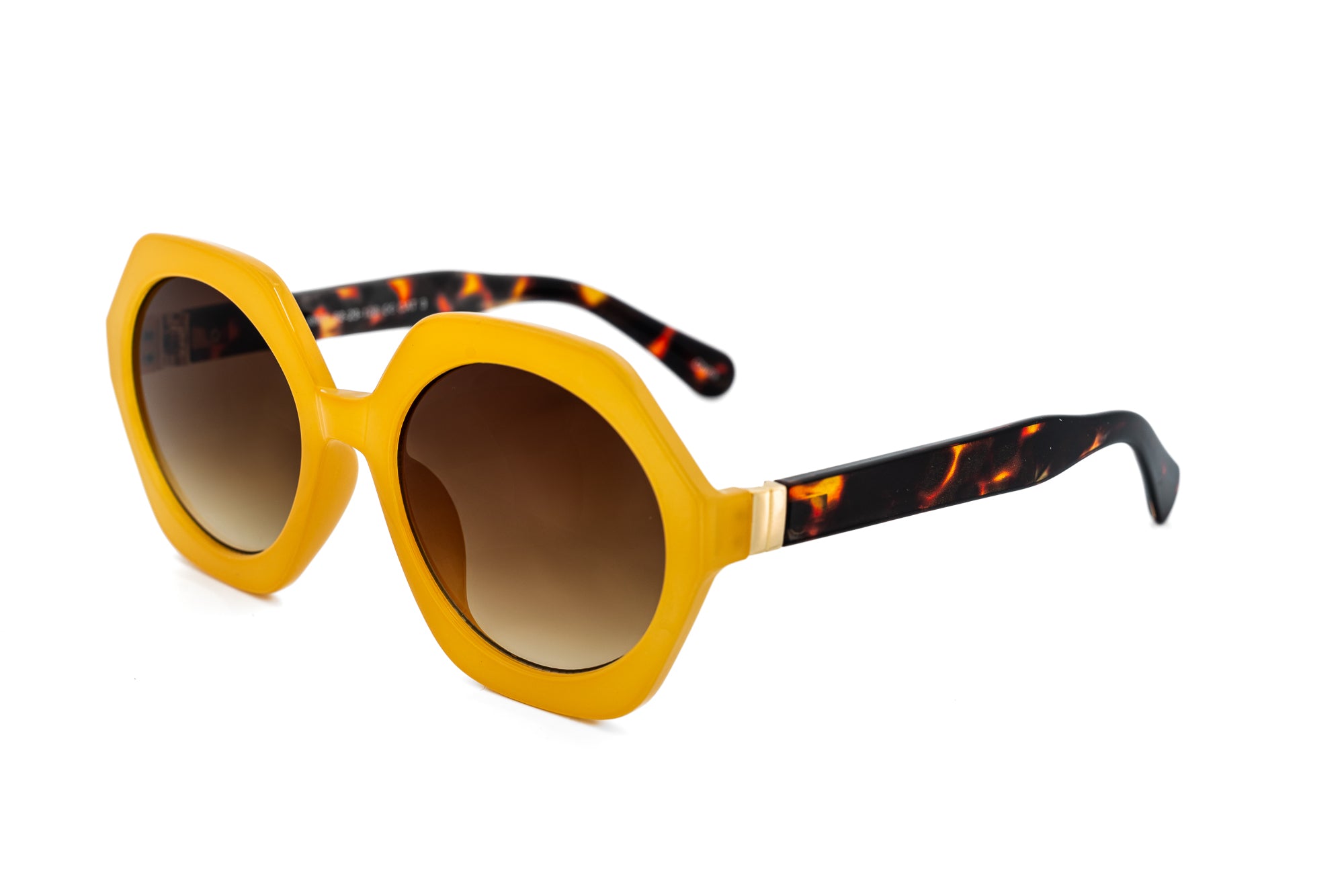Virelle by Bolero Eyewear oversized geometric yellow frame with gradient lenses