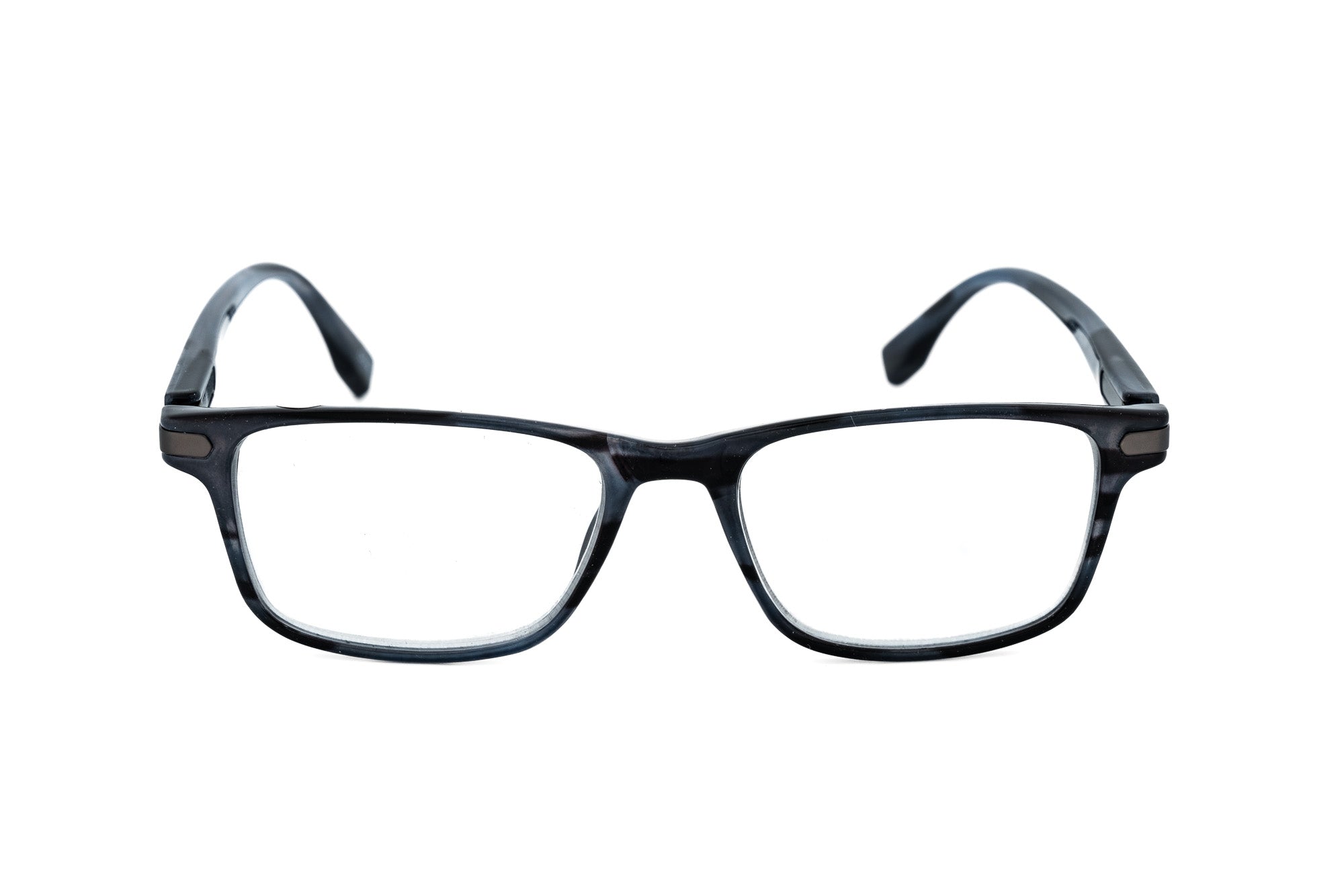Virello by Bolero Eyewear blue marble square reading glasses with lightweight polycarbonate frame front angle view