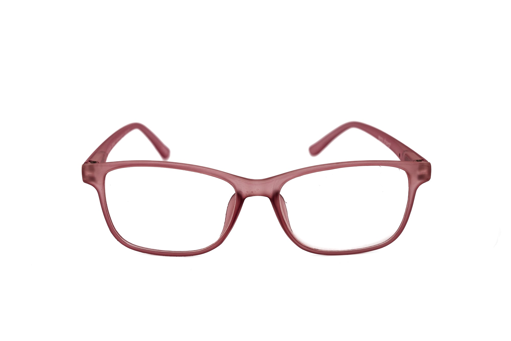 Viridia by Bolero Eyewear lightweight amber pink reading glasses with translucent polycarbonate frame front angle view
