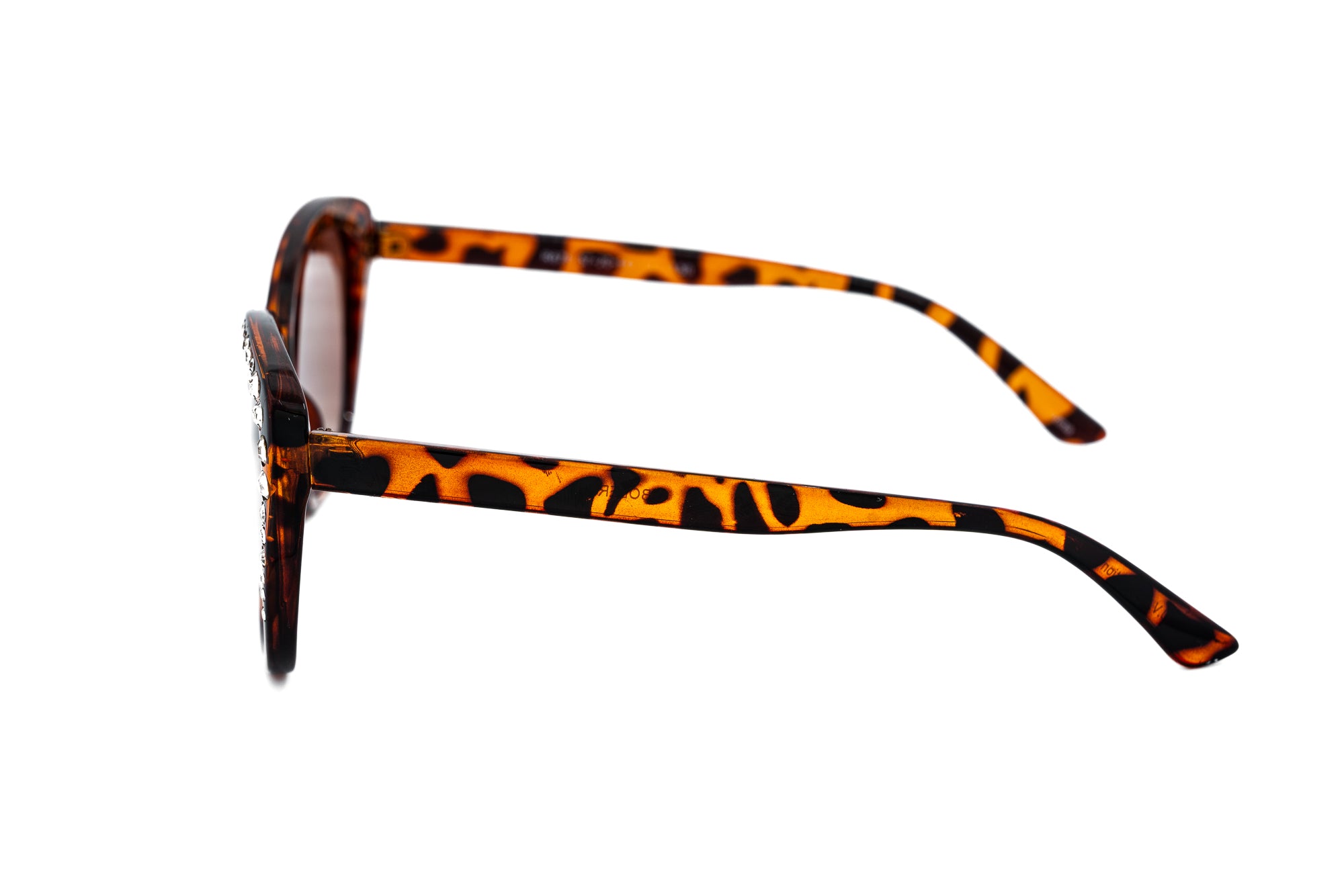 Vivienne  by Bolero Eyewear tortoiseshell cat-eye sun readers with crystal detailing side angle view