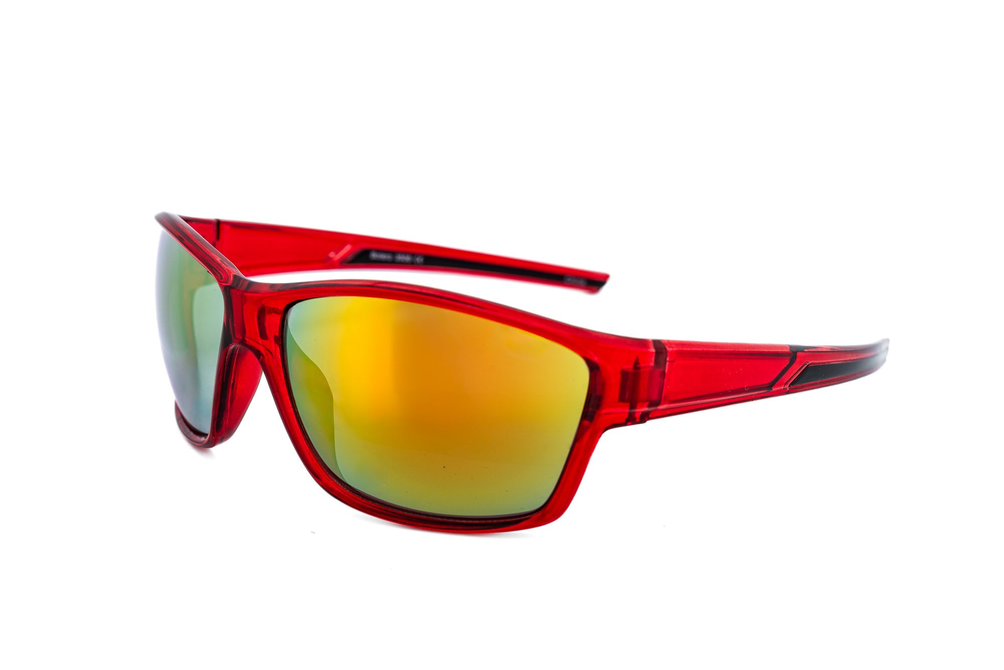 Vortex by Bolero Eyewear red sport sunglasses with yellow mirror wraparound lens
