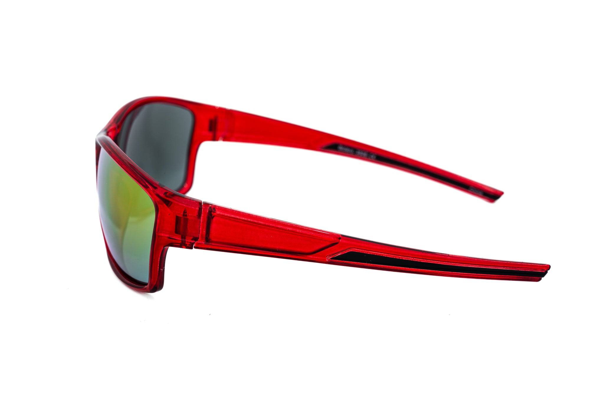 Vortex by Bolero Eyewear red sport sunglasses with yellow mirror wraparound lens side angle view