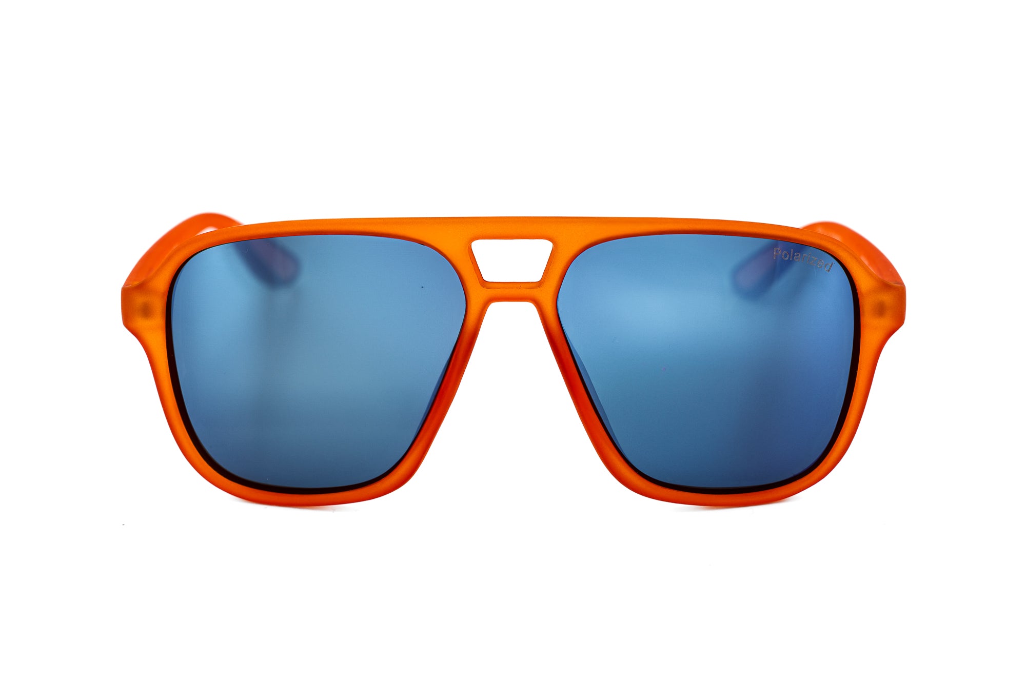 Zayden by Bolero Eyewear orange aviator sunglasses with blue UV lenses front angle view