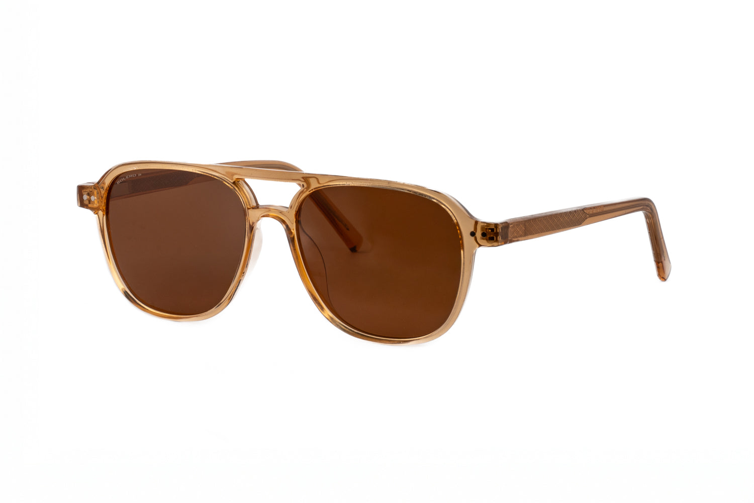 Zephyr amber beige aviator sunglasses by Bolero Eyewear with brown UV lenses reinforced metal core
