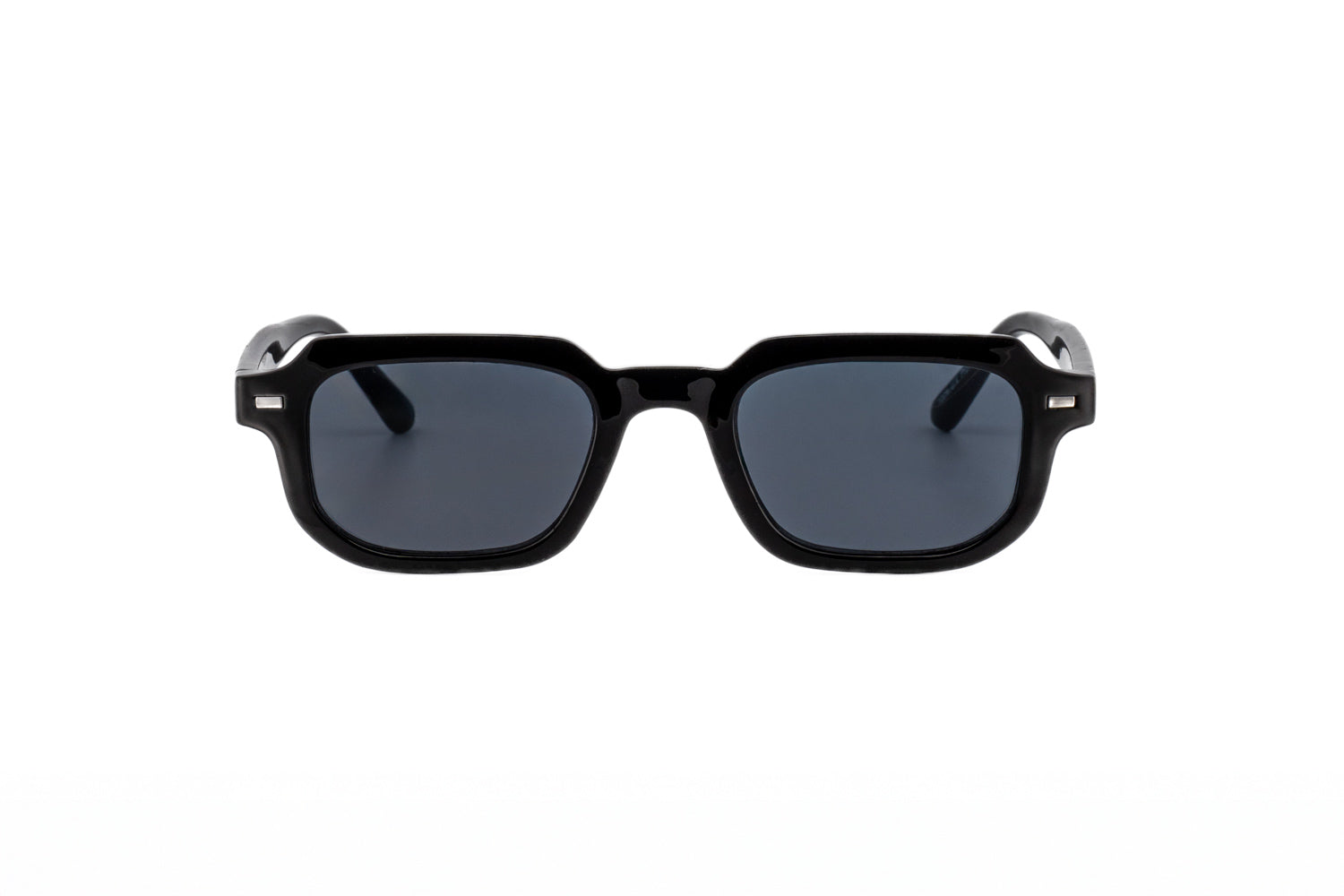 Zuri by Bolero Eyewear geometric black sunglasses with smoke lenses front angle view