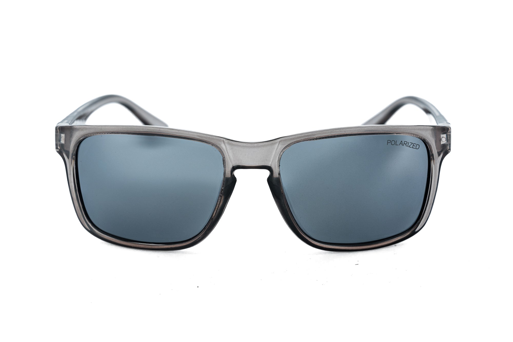 Glacier by Bolero Eyewear black wraparound sunglasses with smoke polarized mirror lenses front angle view