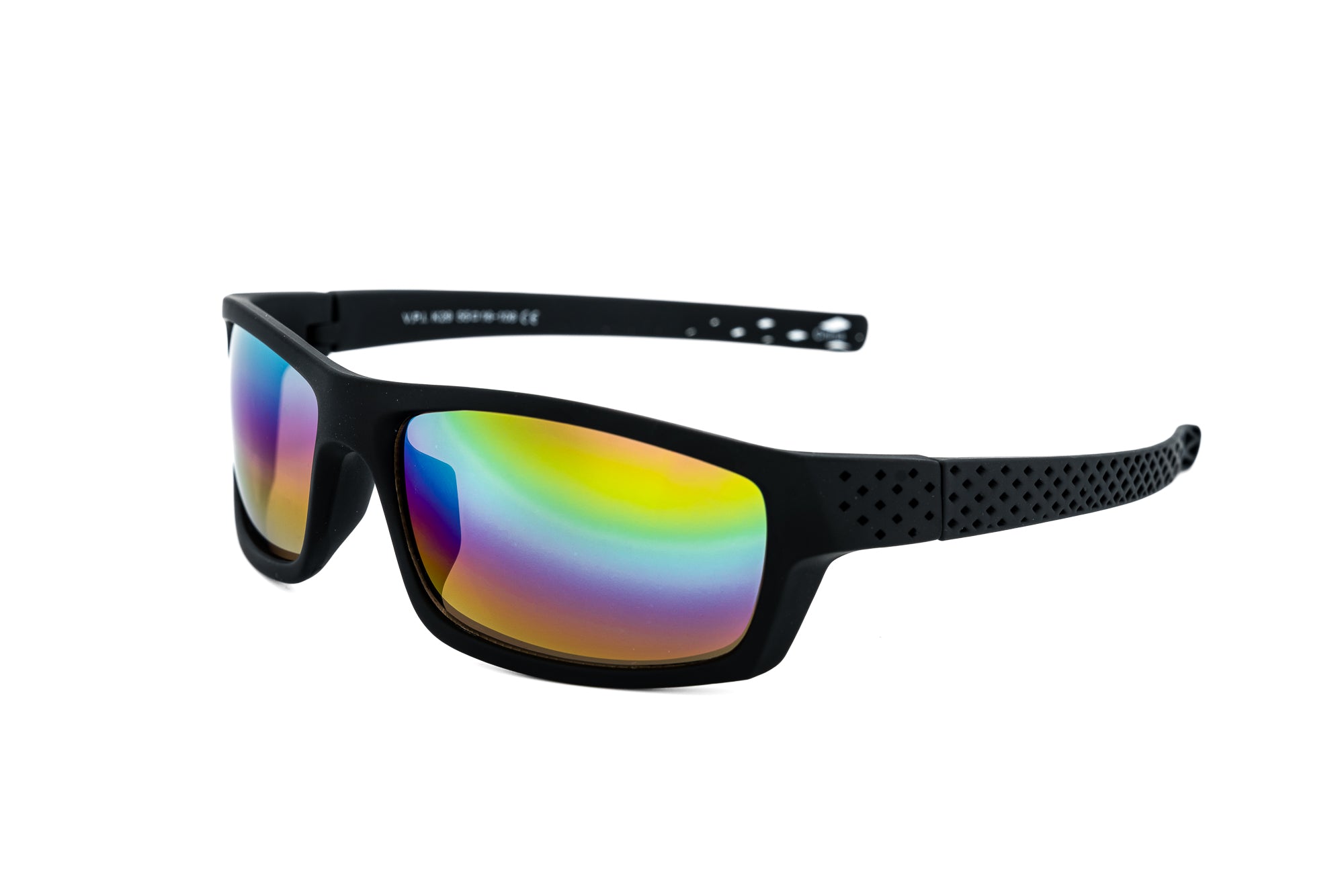Rio by Bolero Eyewear kids sunglasses in black with rainbow mirror wraparound lenses